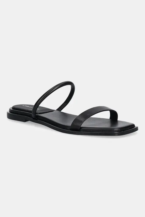 Calvin Klein Calvin Klein Usnjeni natikači Calvin Klein FLAT SANDAL SQUARED 2-BAR LTH