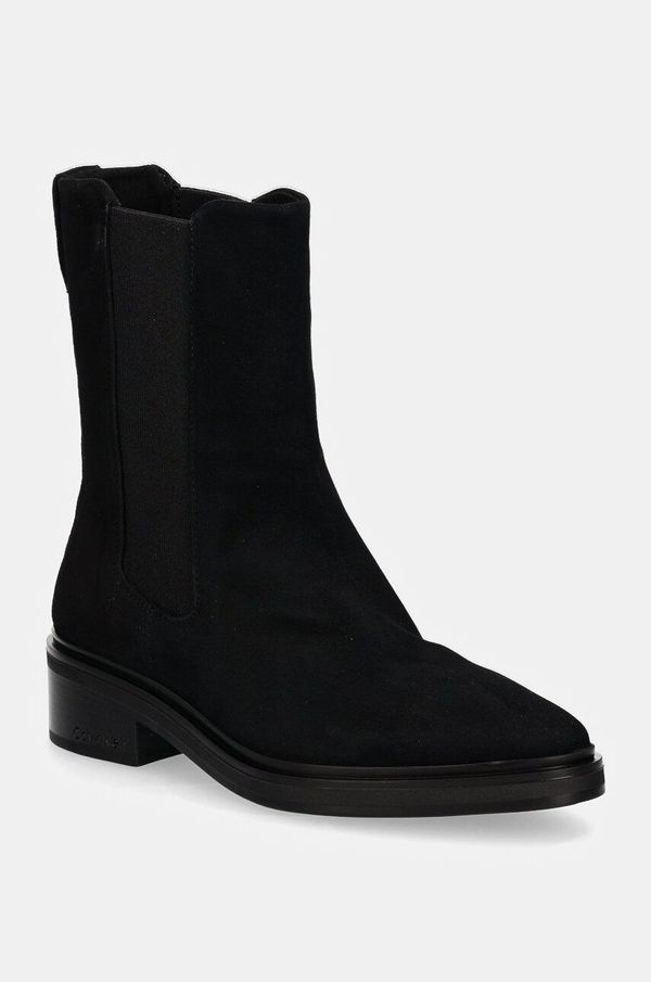 Calvin Klein Chelsea iz semiša Calvin Klein HEEL CHELSEA BOOT 30 SUE ženski, črna barva, HW0HW02191