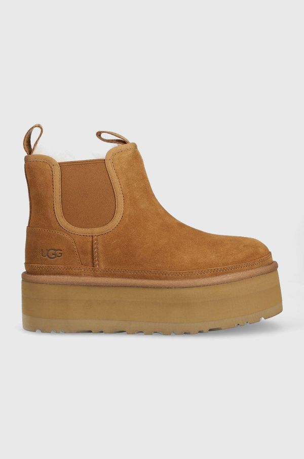 Ugg Chelsea iz semiša UGG W Neumel Platform Chelsea ženski, rjava barva