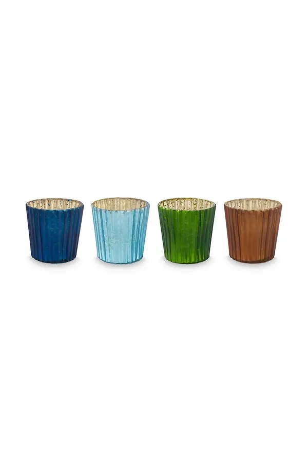 Pip Studio Dekorativen svečnik Pip Studio Glass Blue 7 x 7 cm 4-pack