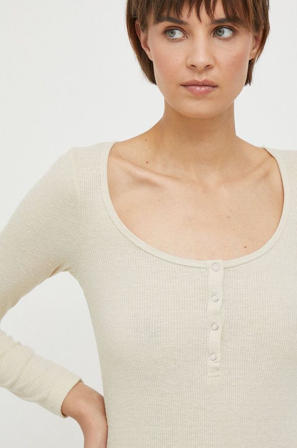 Pepe Jeans Dolgi rokavi s primesjo lanu Pepe Jeans Colby bež barva