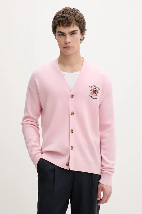 Drôle de Monsieur Drôle de Monsieur kardigan moški iz merino volne Slogan Rose