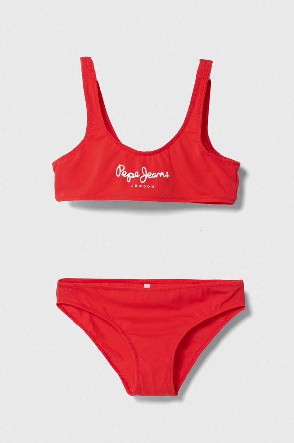 Pepe Jeans Dvodelne otroške kopalke Pepe Jeans PEPE SC BIKINI SET rdeča barva