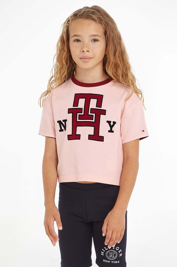 Tommy Hilfiger Dvostranski bombažen t-shirt Tommy Hilfiger roza barva
