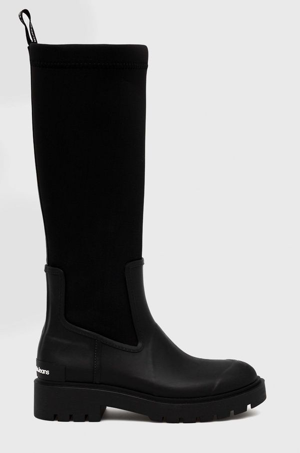 Calvin Klein Jeans Elegantni škornji Calvin Klein Jeans High Rainboot Neoprene ženski, črna barva