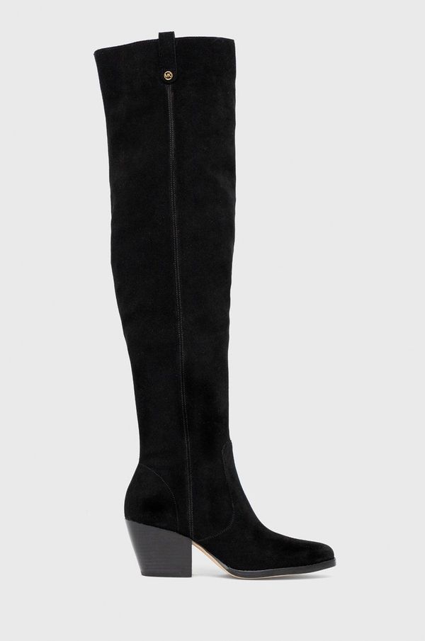 MICHAEL Michael Kors Elegantni škornji iz semiša MICHAEL Michael Kors Harlow ženski, črna barva