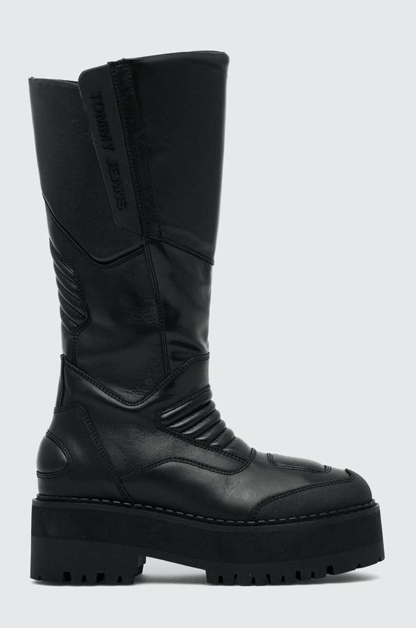Tommy Jeans Elegantni škornji Tommy Jeans TJW LONG SHAFT BIKER BOOT ženski, črna barva, EN0EN02376