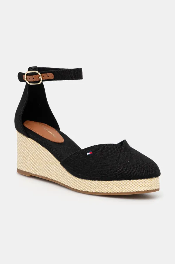 Tommy Hilfiger Espadrile Tommy Hilfiger FLAG CLOSED TOE MID WEDGE ESPAD črna barva, FW0FW08657