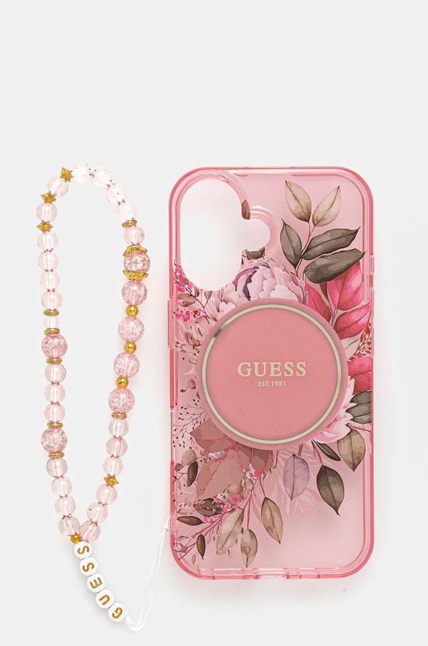 Guess Etui za telefon Guess iPhone 16 6.1 roza barva, GUHMP16SHFWBRCESP