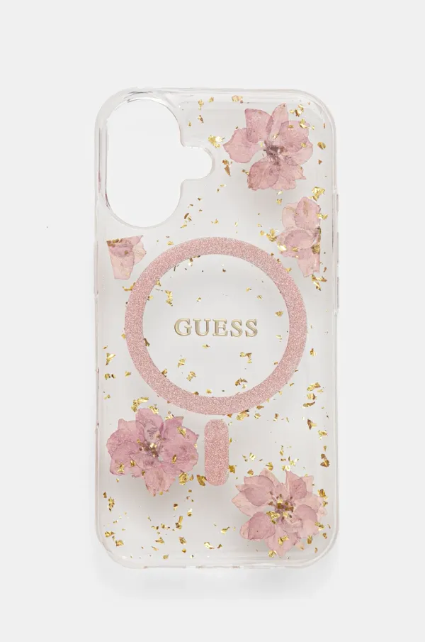Guess Etui za telefon Guess iPhone 16 6.1 roza barva, GUHMP16SRBFGFGMP