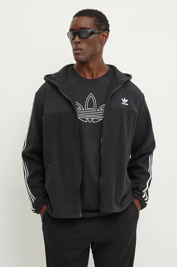 adidas Originals Flis pulover adidas Originals Fleece Hoodie črna barva, s kapuco, IZ4802