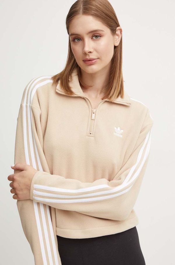 adidas Originals Flis pulover adidas Originals Polarf Half Zip bež barva, IY7267