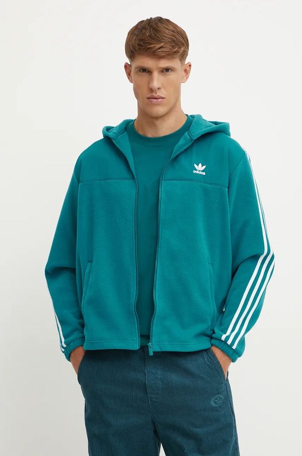 adidas Originals Flis pulover adidas Originals zelena barva, s kapuco, IZ2488