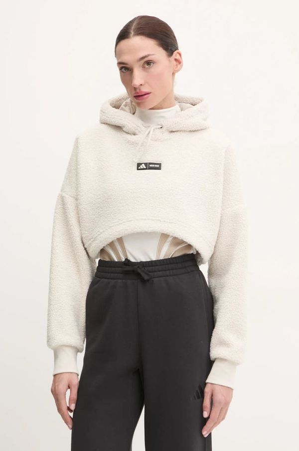 adidas Flis pulover adidas x Moon Boot bež barva, s kapuco, IY8050