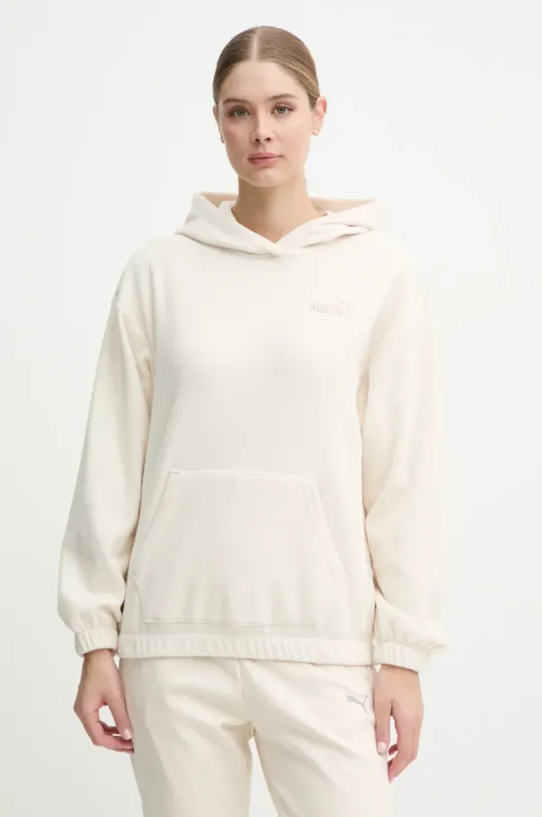 Puma Flis pulover Puma bež barva, s kapuco, 681529