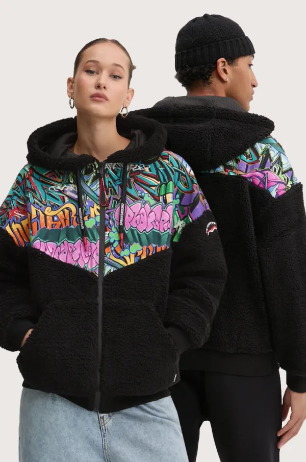 Sprayground Flis pulover Sprayground črna barva, s kapuco, SP373