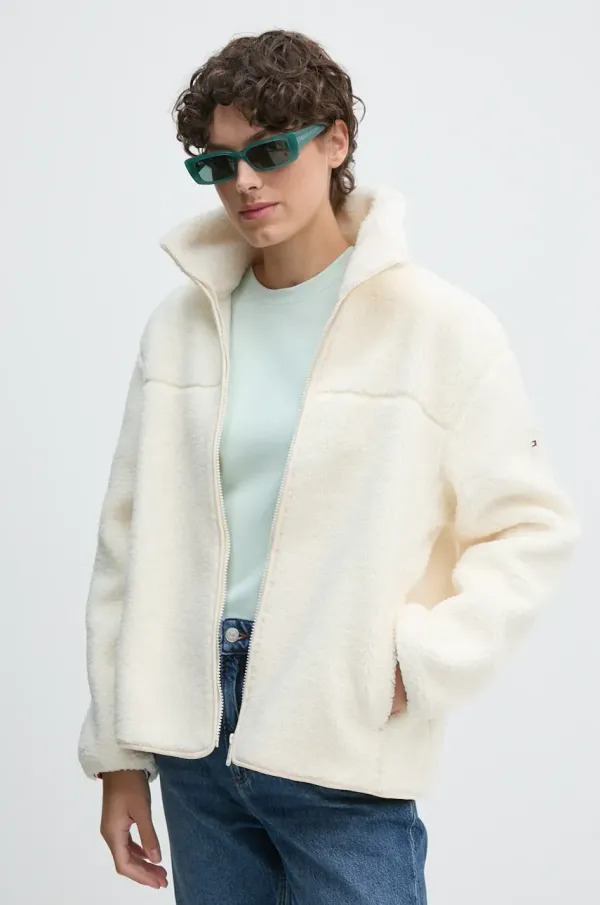 Tommy Hilfiger Flis pulover Tommy Hilfiger bež barva, WW0WW43223