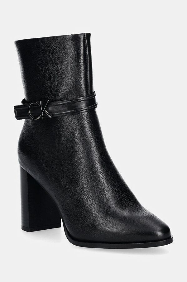 Calvin Klein Gležnarji Calvin Klein HEEL ANKLE BOOT 85 W/HW LTH ženski, črna barva, HW0HW02185