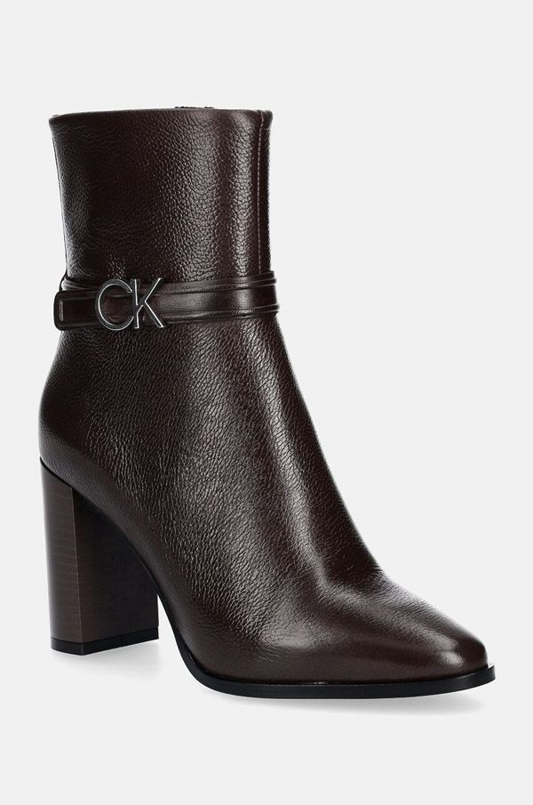 Calvin Klein Gležnarji Calvin Klein HEEL ANKLE BOOT 85 W/HW LTH ženski, rjava barva, HW0HW02185