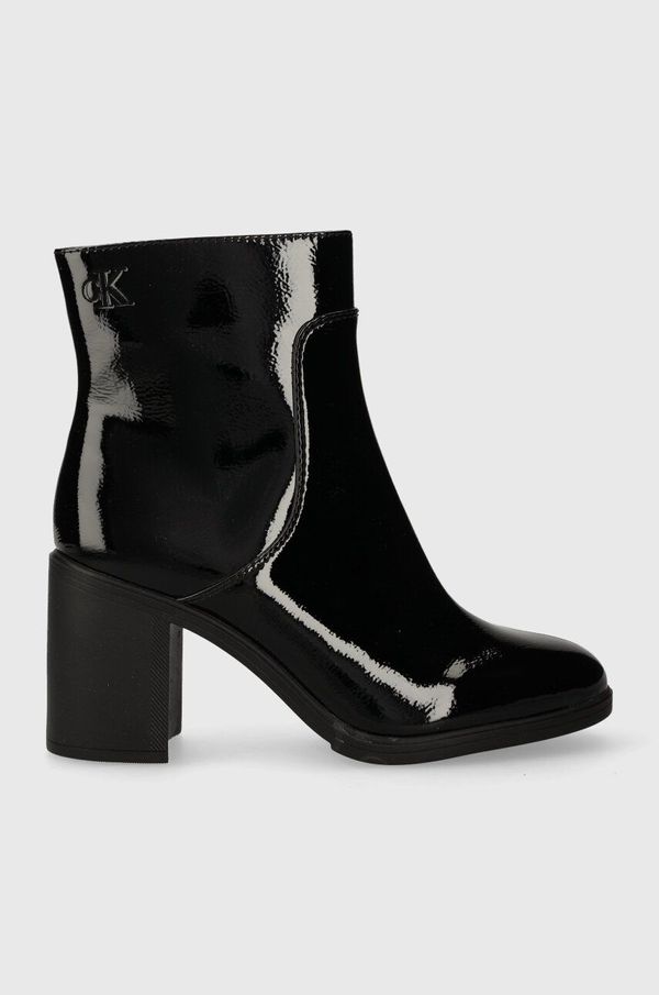 Calvin Klein Jeans Gležnarji Calvin Klein Jeans MID BLOCK HEEL BOOT NAPLAK WN ženski, črna barva, YW0YW01258