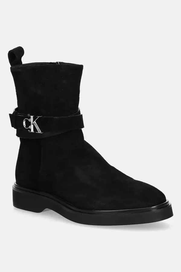 Calvin Klein Gležnarji iz semiša Calvin Klein ANKLE BOOT W/ METAL LOGO SUE