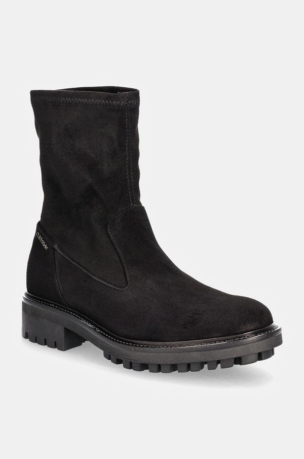 Calvin Klein Gležnarji iz semiša Calvin Klein FLAT SOCK BOOT SUE MIX ženski, črna barva, HW0HW02199