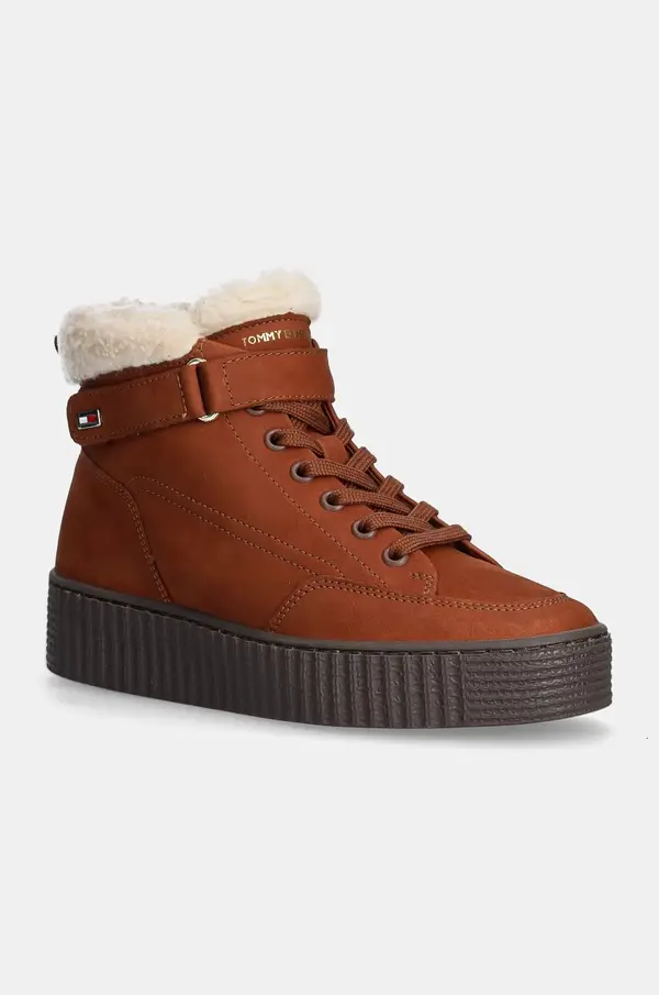 Tommy Hilfiger Gležnarji iz semiša Tommy Hilfiger FAUX FUR NUBUCK LOW LACE-UP