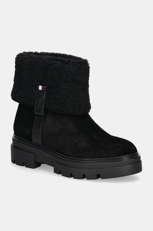 Tommy Hilfiger Gležnarji iz semiša Tommy Hilfiger FAUX FUR SUEDE ROLL-DOWN BOOT črna barva, FW0FW08158