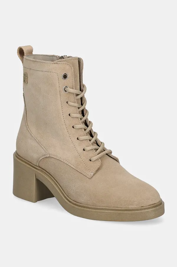 Tommy Hilfiger Gležnarji iz semiša Tommy Hilfiger SUEDE MID HEEL LACEUP LOGOTAPE