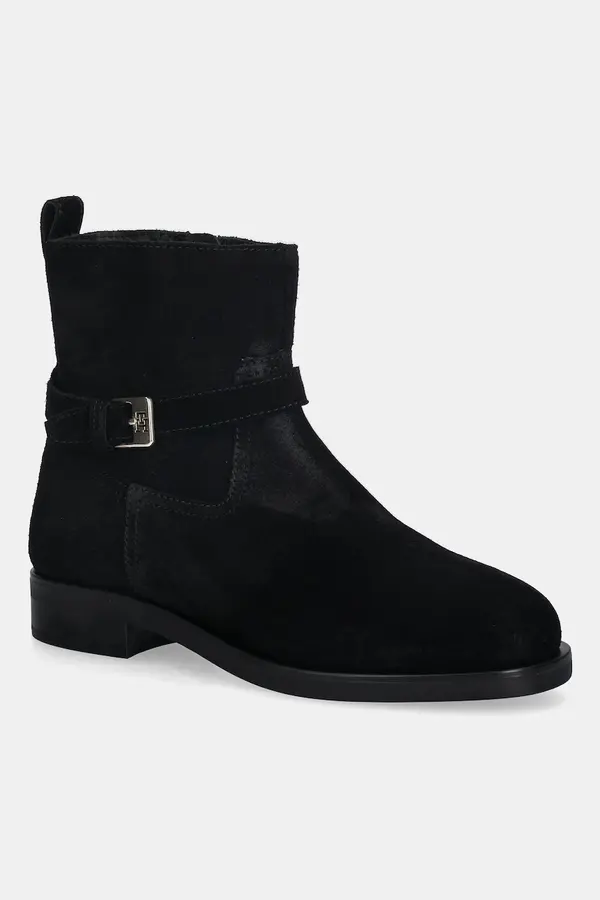 Tommy Hilfiger Gležnarji iz semiša Tommy Hilfiger TH BUCKLE RIDING SUEDE BOOTIE
