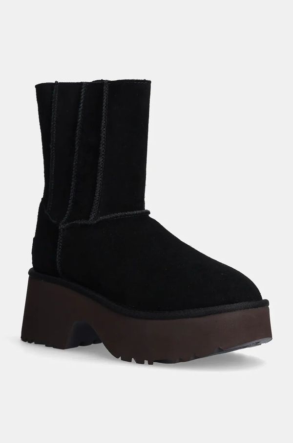 Ugg Gležnarji iz semiša UGG Classic Twin Seam New Heights ženski, črna barva, 1158313-BLK