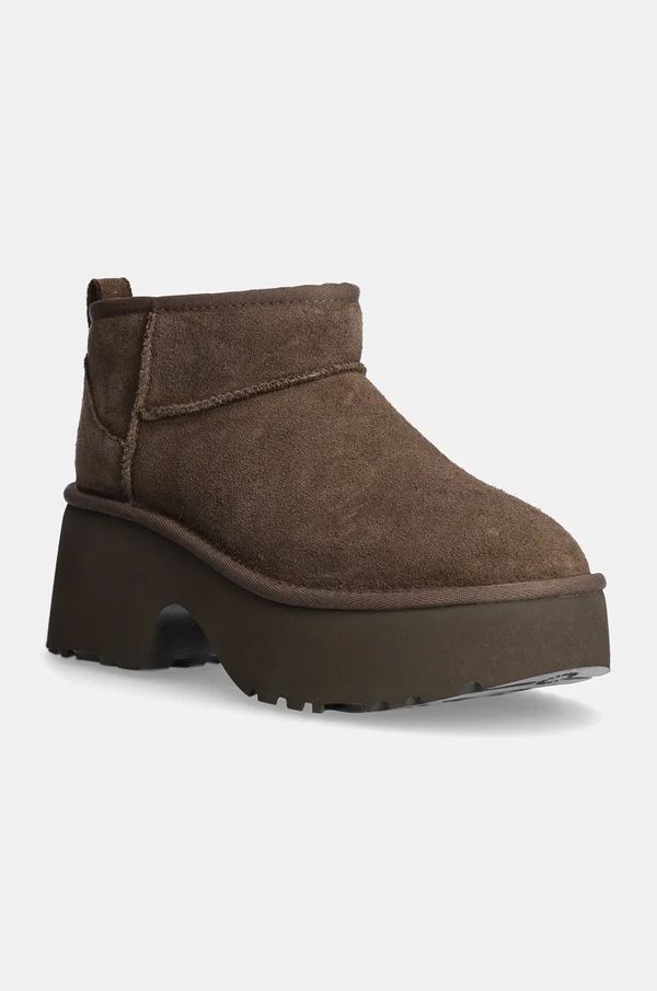 Ugg Gležnarji iz semiša UGG Classic Ultra Mini New Heights ženski, rjava barva, 1158311-HCK