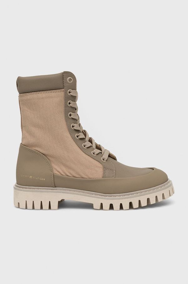 Tommy Hilfiger Gležnarji Tommy Hilfiger Th Casual Lace Up Boot ženski, bež barva