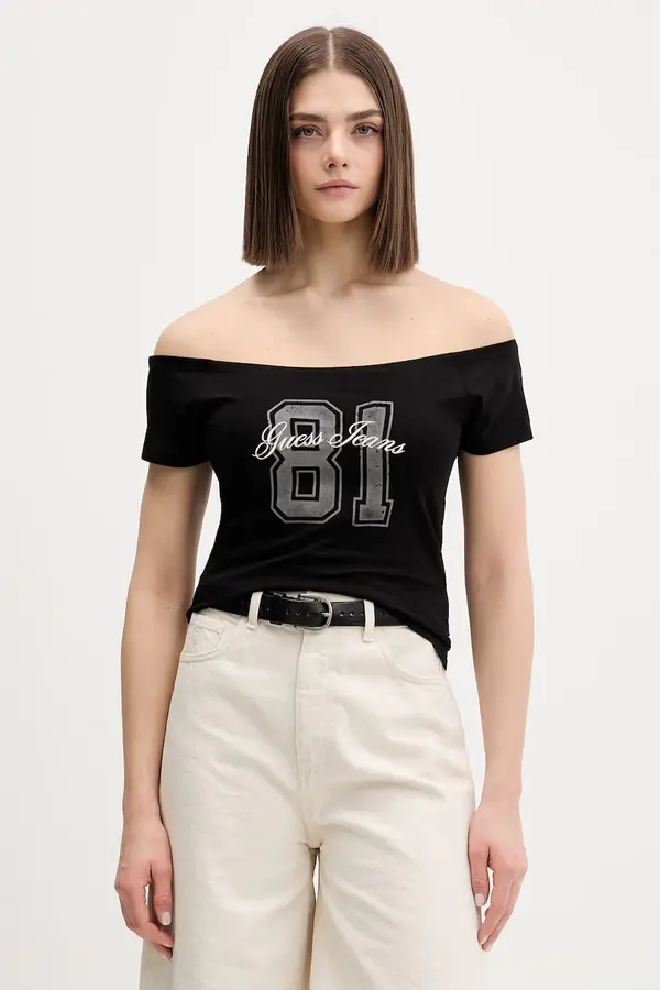 Guess Jeans Guess Jeans kratka majica ženska iz bombaža z elastanom