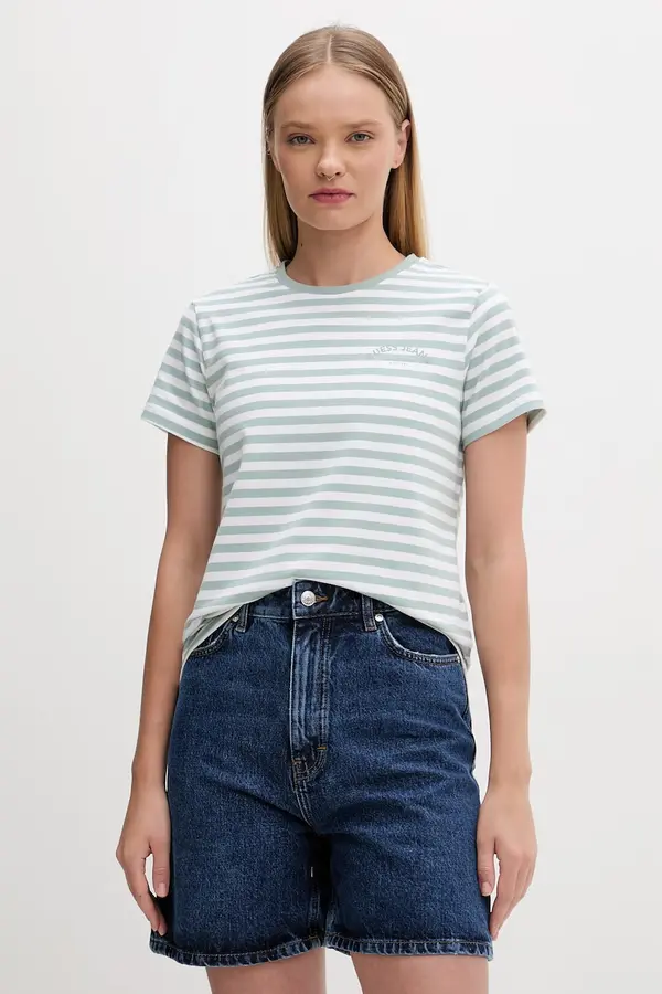 Guess Jeans Guess Jeans osnovna kratka majica ženska z bombažem