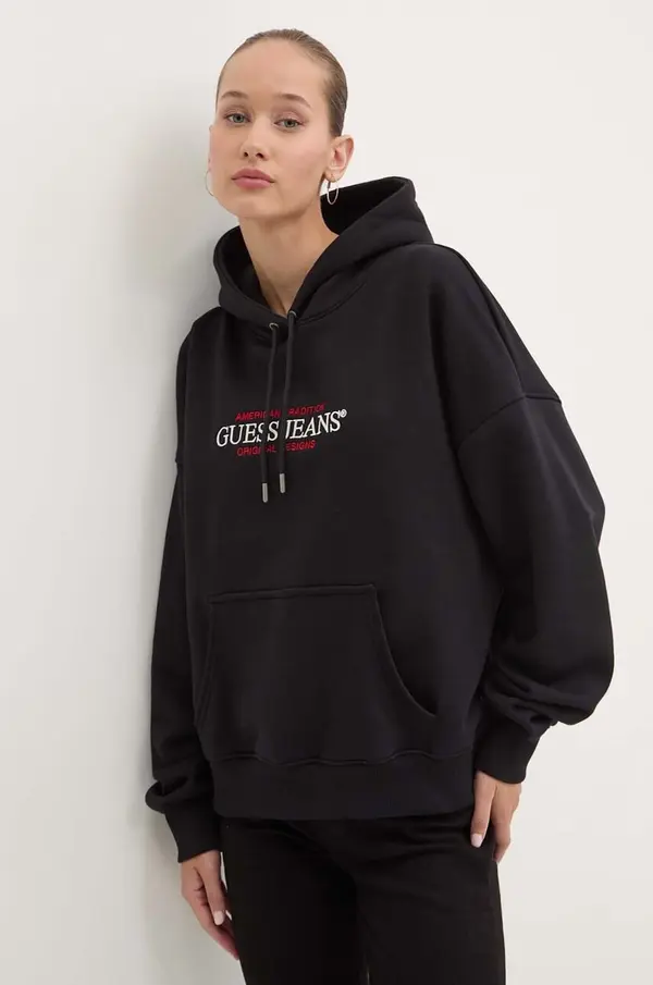 Guess Jeans Guess Jeans pulover s kapuco ženski z bombažem