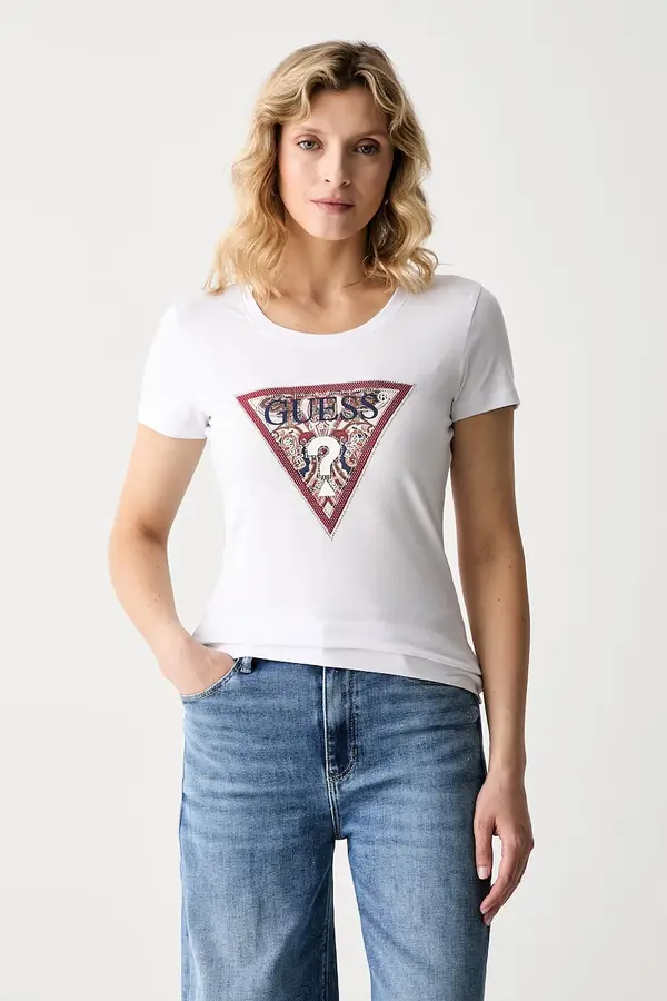 Guess Guess kratka majica ženska bombažna z elastanom PAISLEY