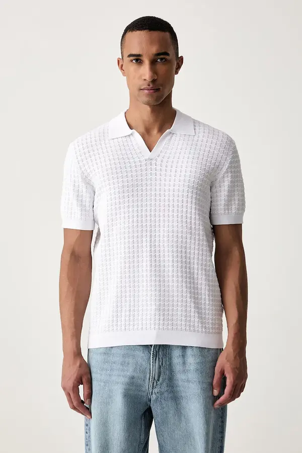Guess Guess pletena polo majica moška z viskozo