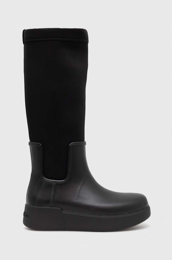 Calvin Klein Gumijasti škornji Calvin Klein Rain Boot Wedge High ženski, črna barva