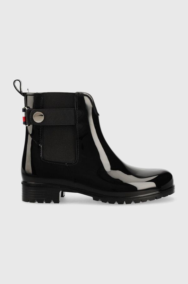 Tommy Hilfiger Gumijasti škornji Tommy Hilfiger Ankle Rainboot With Metal Detail ženski, črna barva