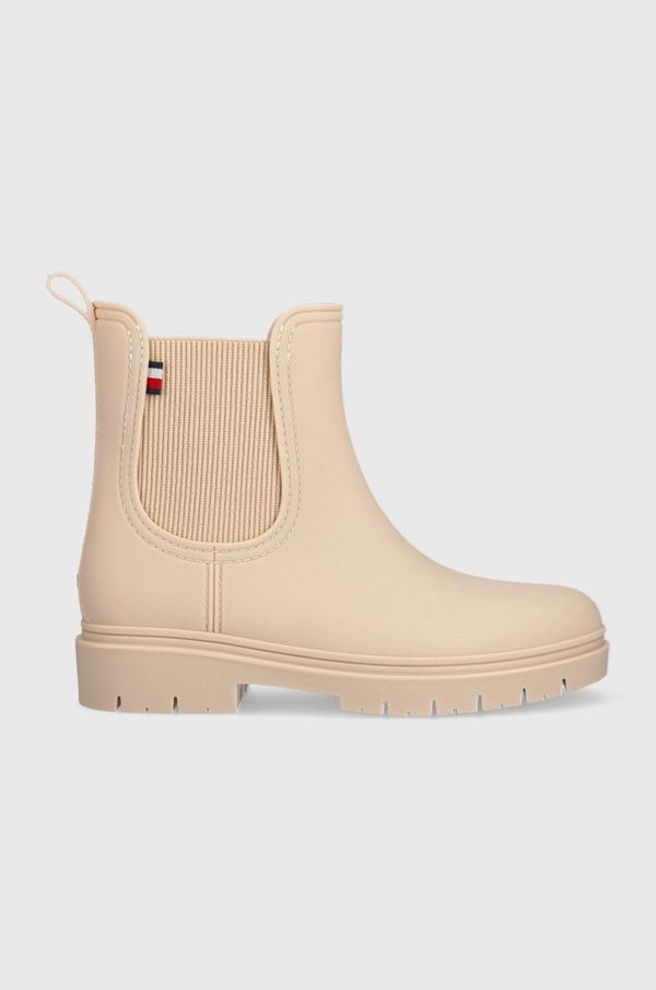 Tommy Hilfiger Gumijasti škornji Tommy Hilfiger Fw0fw06897 Matt Ankle Rainboot With Elastic ženski, bež barva