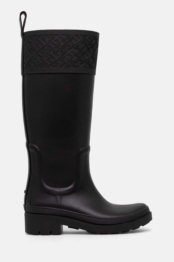 Tommy Hilfiger Gumijasti škornji Tommy Hilfiger RUBBER LONG BOOT MONOGRAM ženski, črna barva, FW0FW08161