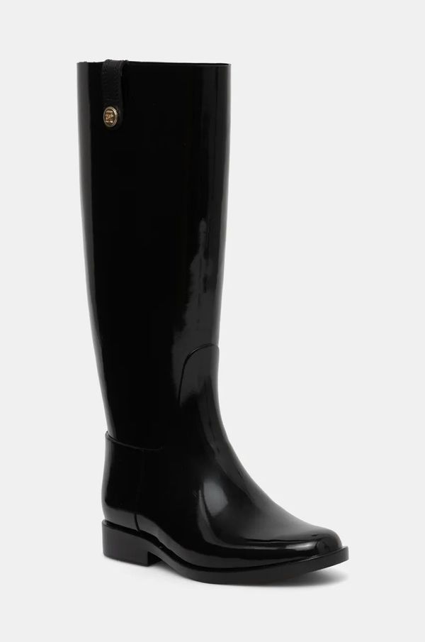 Tommy Hilfiger Gumijasti škornji Tommy Hilfiger TH STUD RUBBER LONG RAINBOOT ženski, črna barva, FW0FW08185