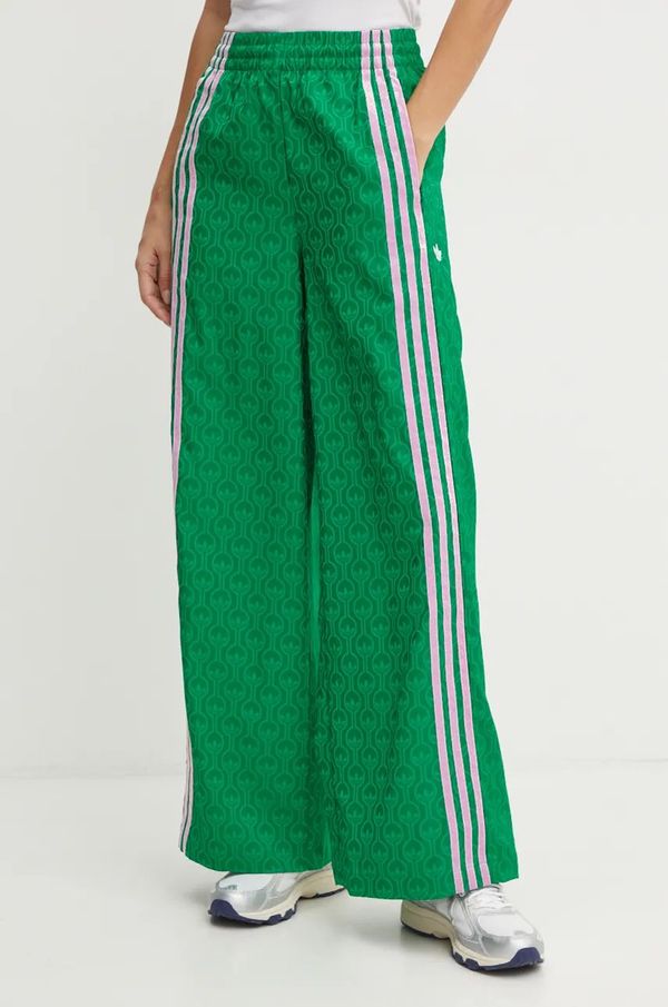 adidas Originals Hlače adidas Originals 70s Wide Leg Pants ženske, zelena barva, JN7662