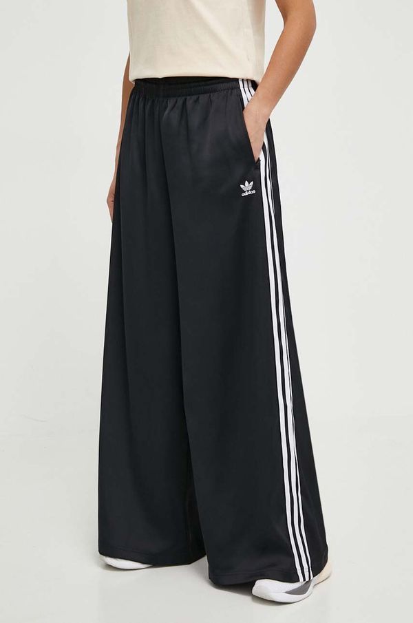 adidas Originals Hlače adidas Originals Satin Wide Leg Track ženske, črna barva, IU2520