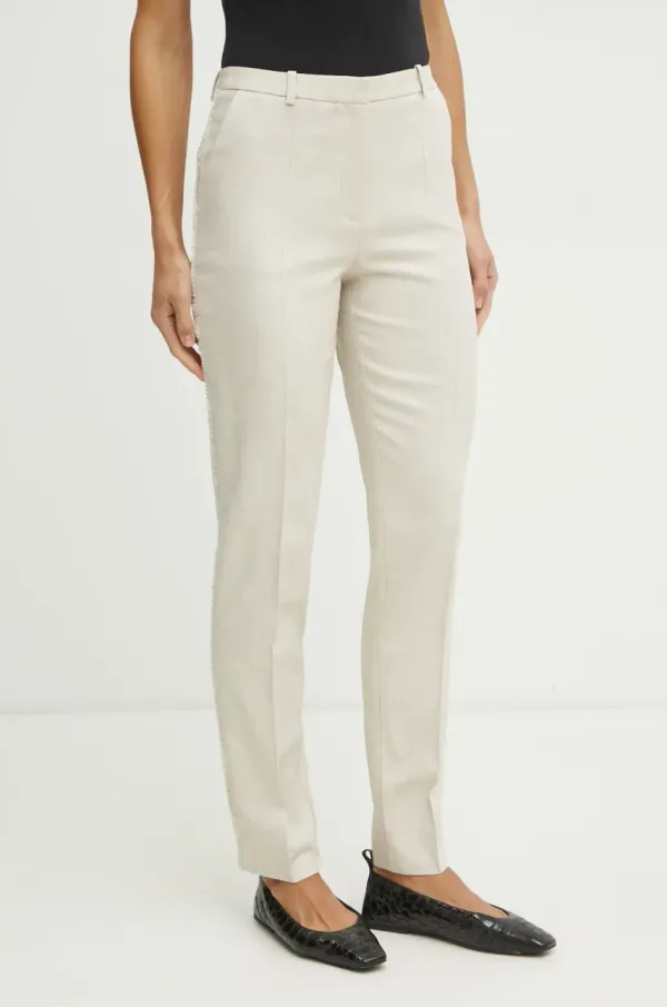 BOSS Hlače BOSS ženske, bež barva, 50537461