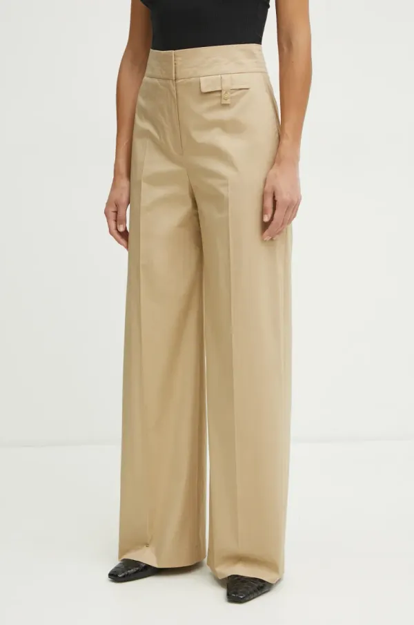 BOSS Hlače BOSS ženske, bež barva, 50537462