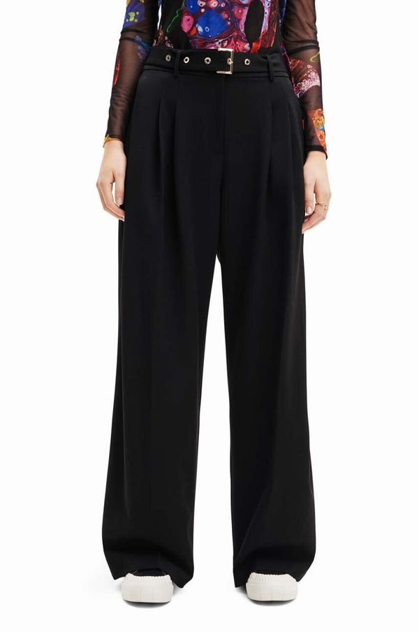 Desigual Hlače Desigual 23WWPW24 WOMAN WOVEN LONG TROUSERS ženske, črna barva