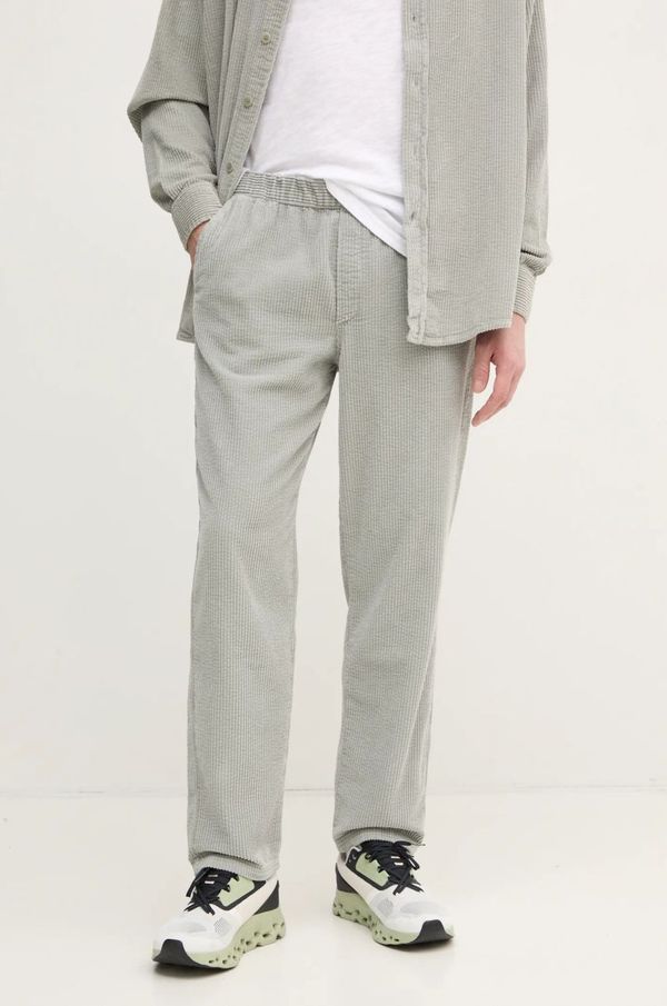 American Vintage Hlače iz rebrastega žameta American Vintage zelena barva, MPADO10AE25