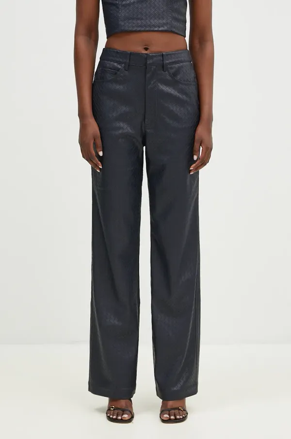 Rotate Hlače Rotate Straight Braided ženske, mornarsko modra barva, 1128582318